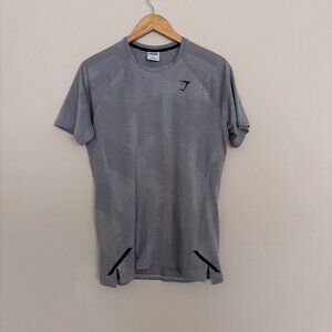Gymshark Mens Shirt Gray Athletic Workout Training Short Sleeve Size Medium